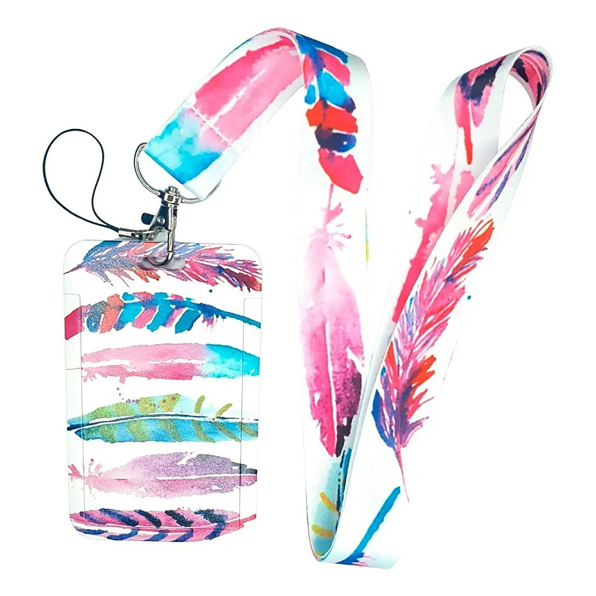Porta Credencial con Lanyard Plumas De Colores