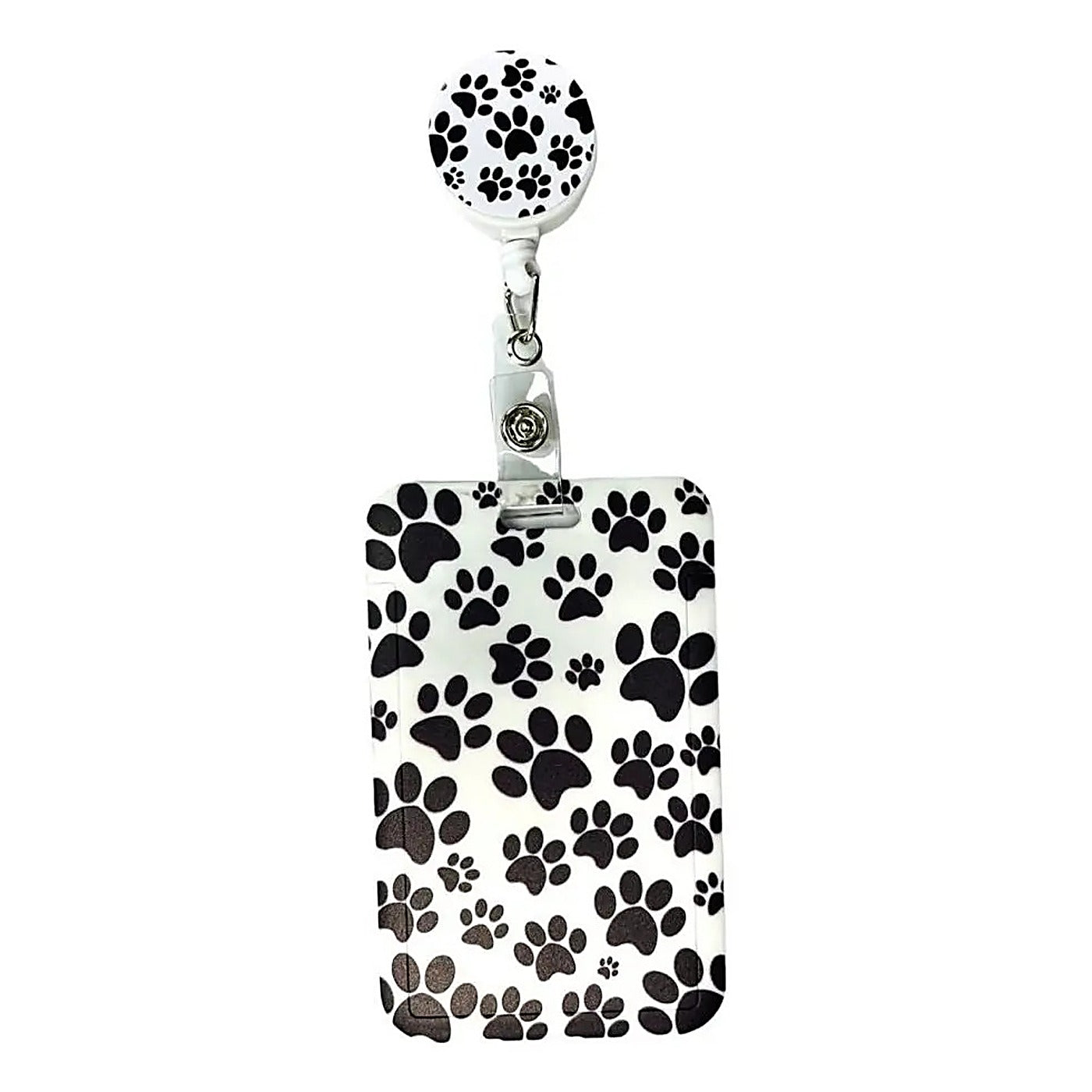 Porta Credencial con Yoyo Retractil Patitas Negro Fondo Blanco
