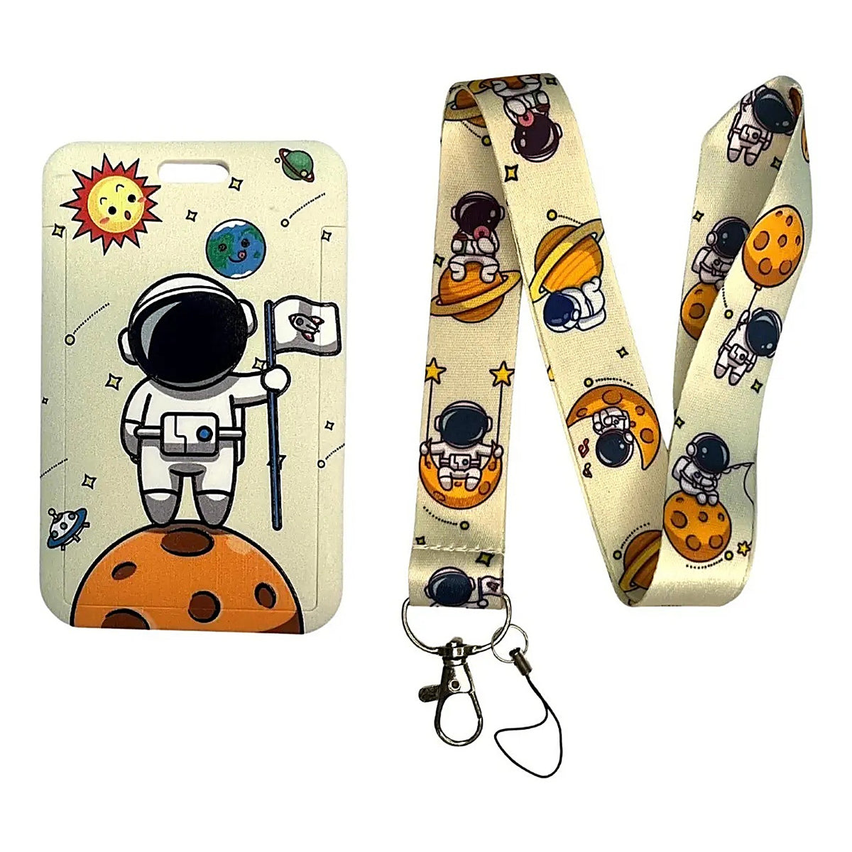 Porta Credencial con Lanyard Astronauta Sobre Luna