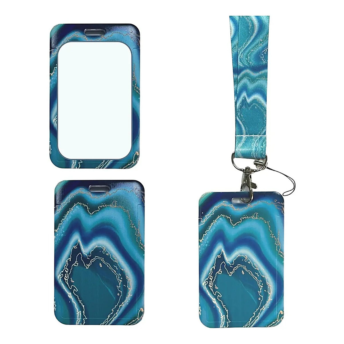 Porta Credencial con Lanyard Efecto Marmol Turquesa