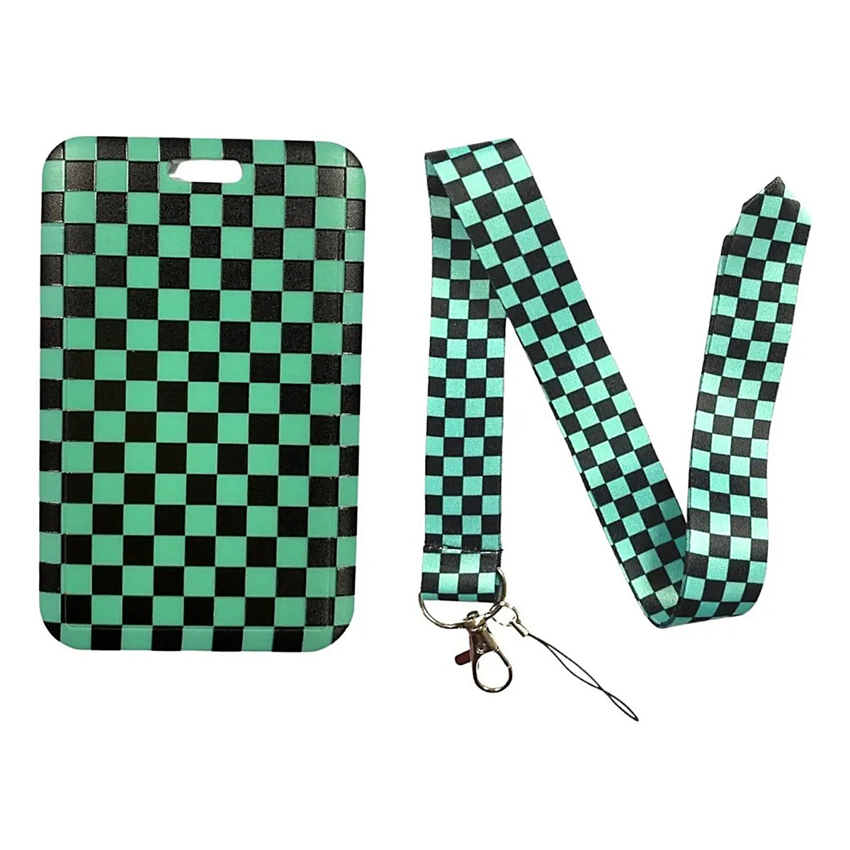 Porta Credencial con Lanyard Cuadrados Verdes