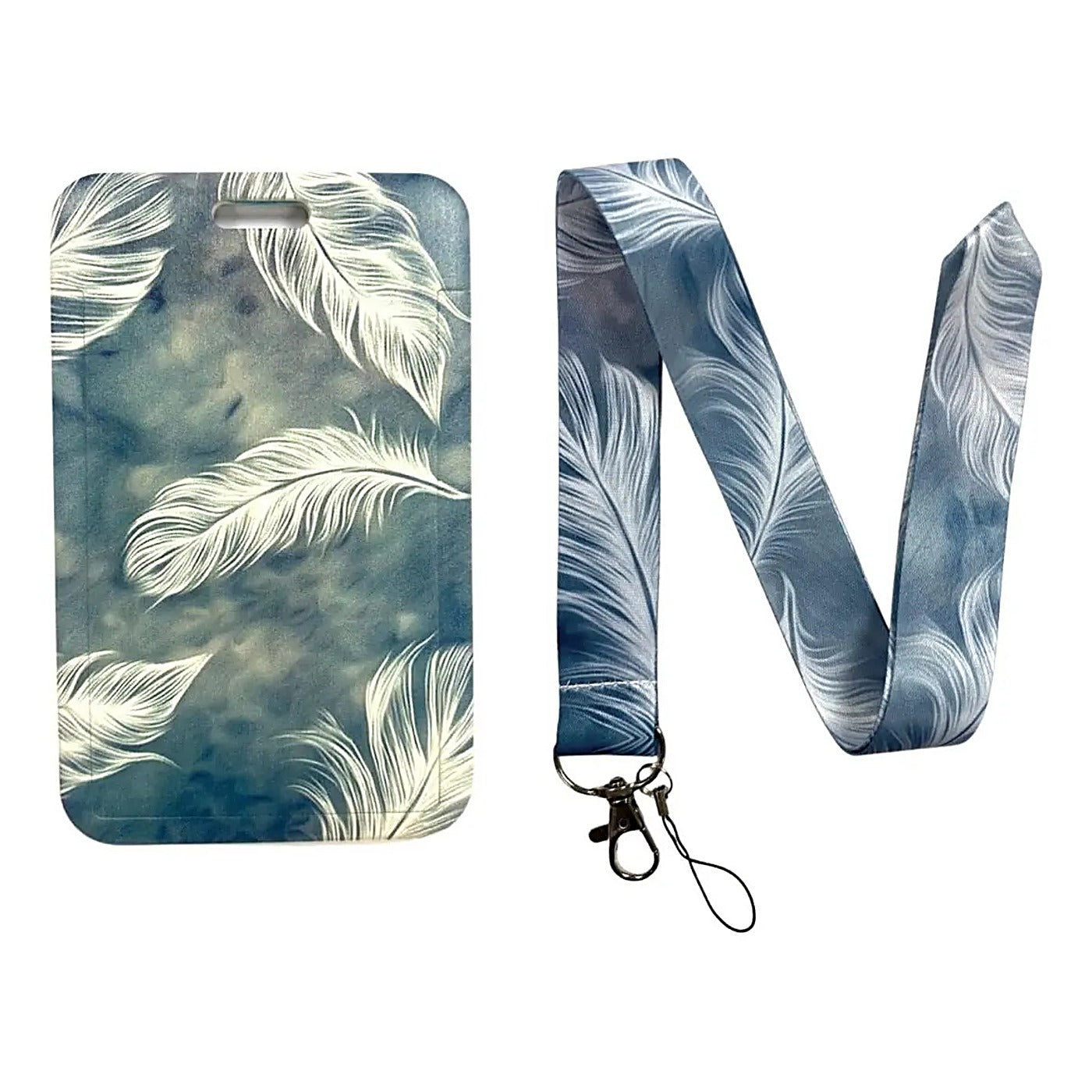 Porta Credencial con Lanyard Plumas Celeste
