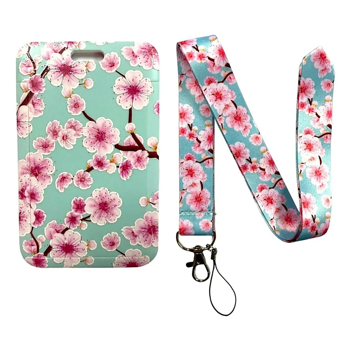 Porta Credencial con Lanyard Flores Rosadas