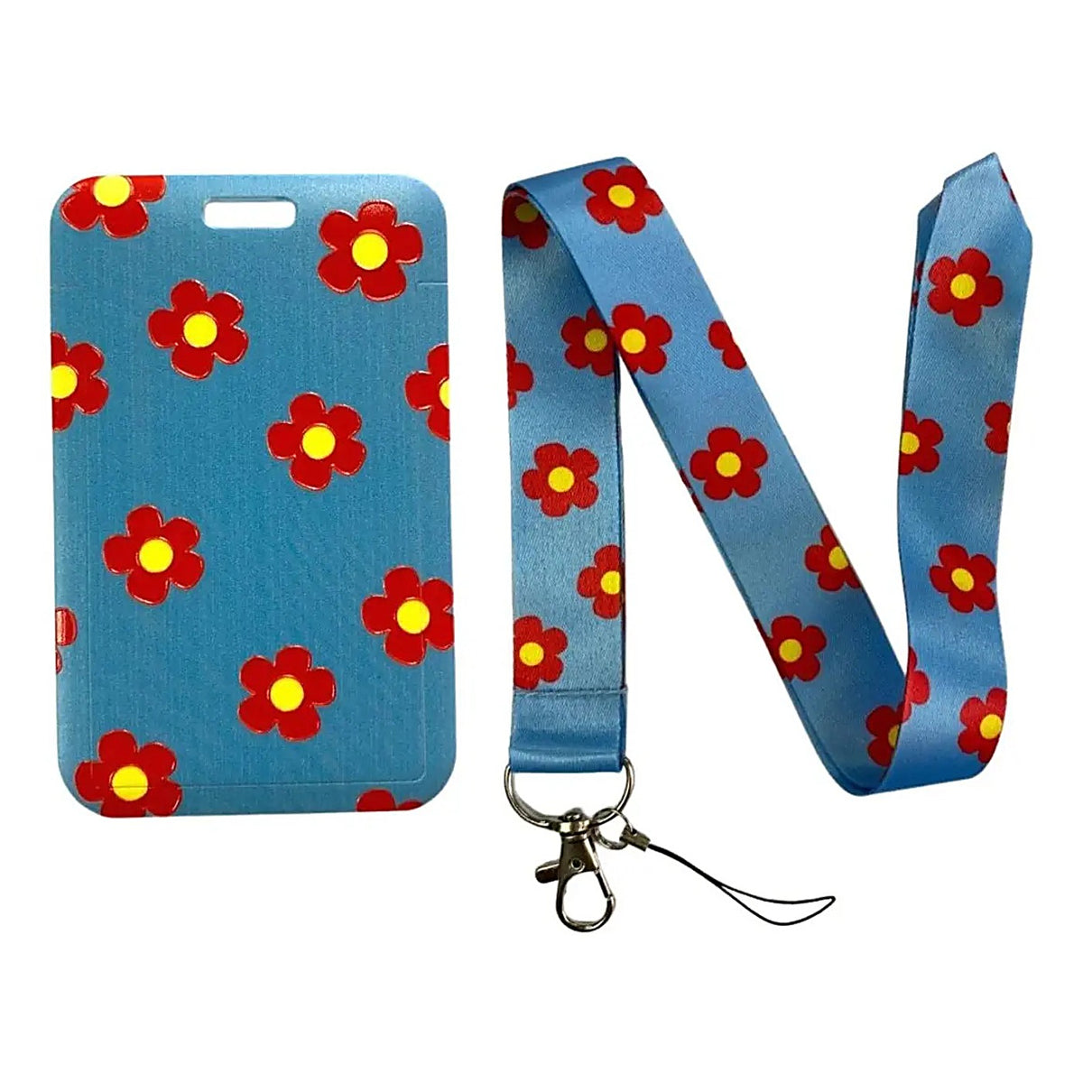 Porta Credencial con Lanyard Flores Rojas