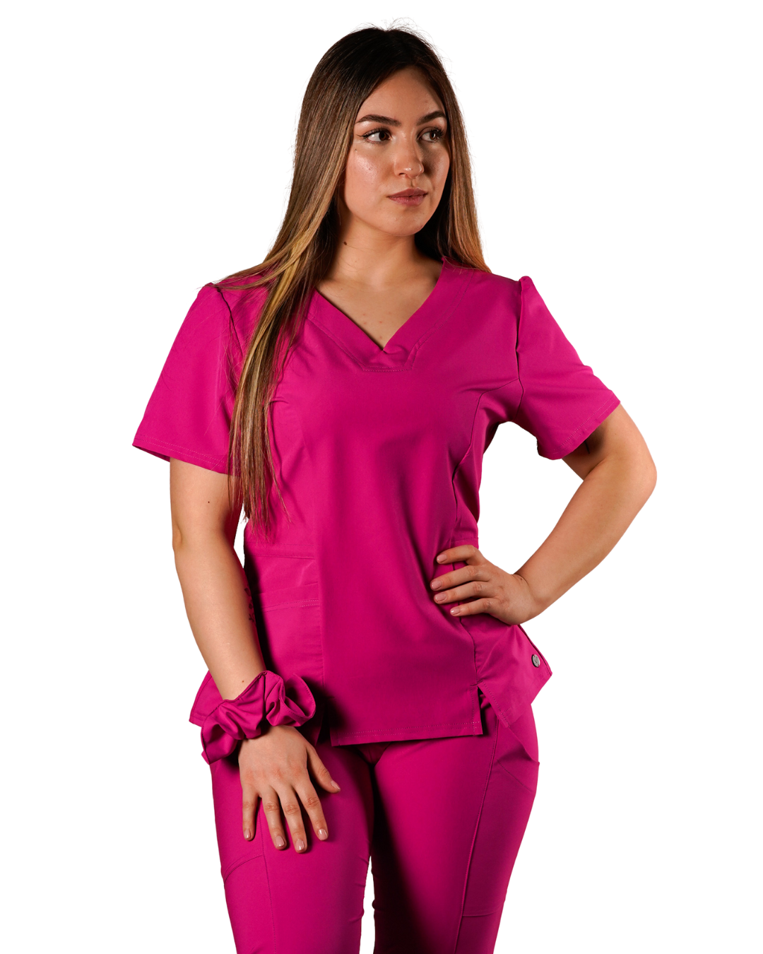 Polera clinica antifluido Mujer 6022 Fucsia Antifluido Valere Flex Uniformes Clinicos Sami