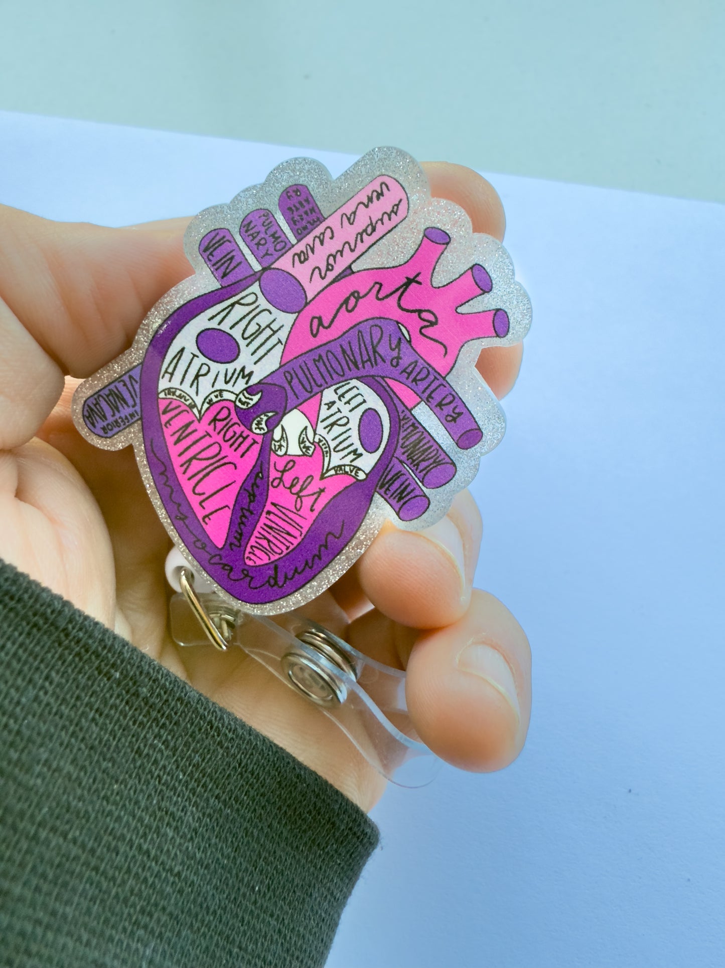 Porta credencial acrílico Pink Heart Name