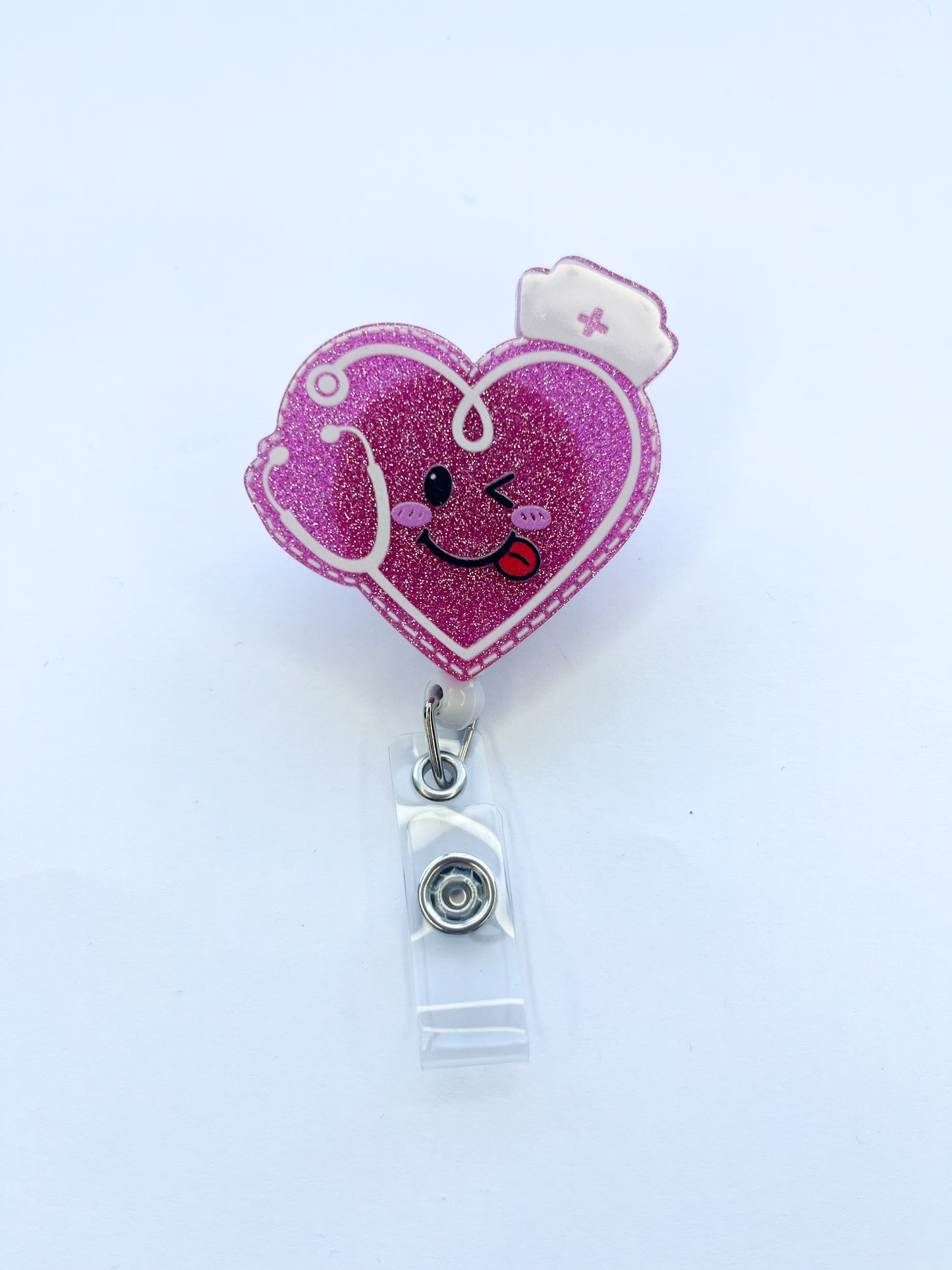 Porta credencial acrílico Corazón rosa Nurse