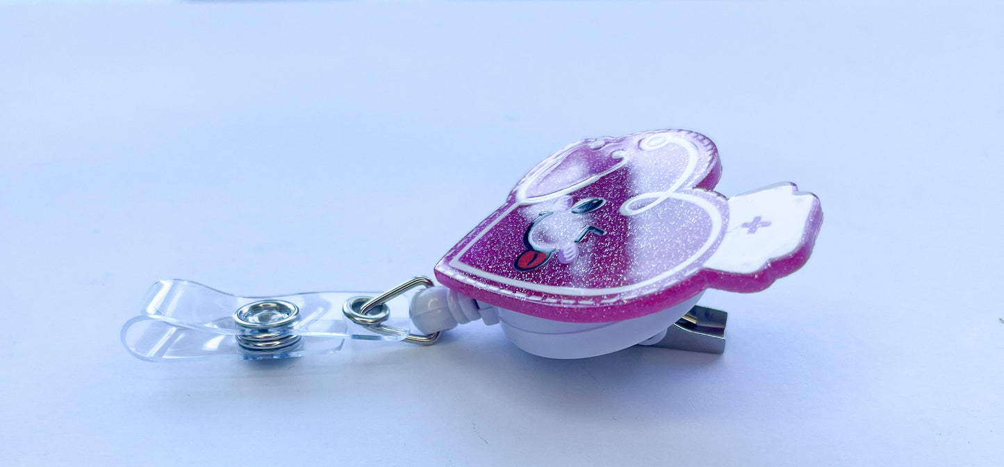Porta credencial acrílico Corazón rosa Nurse