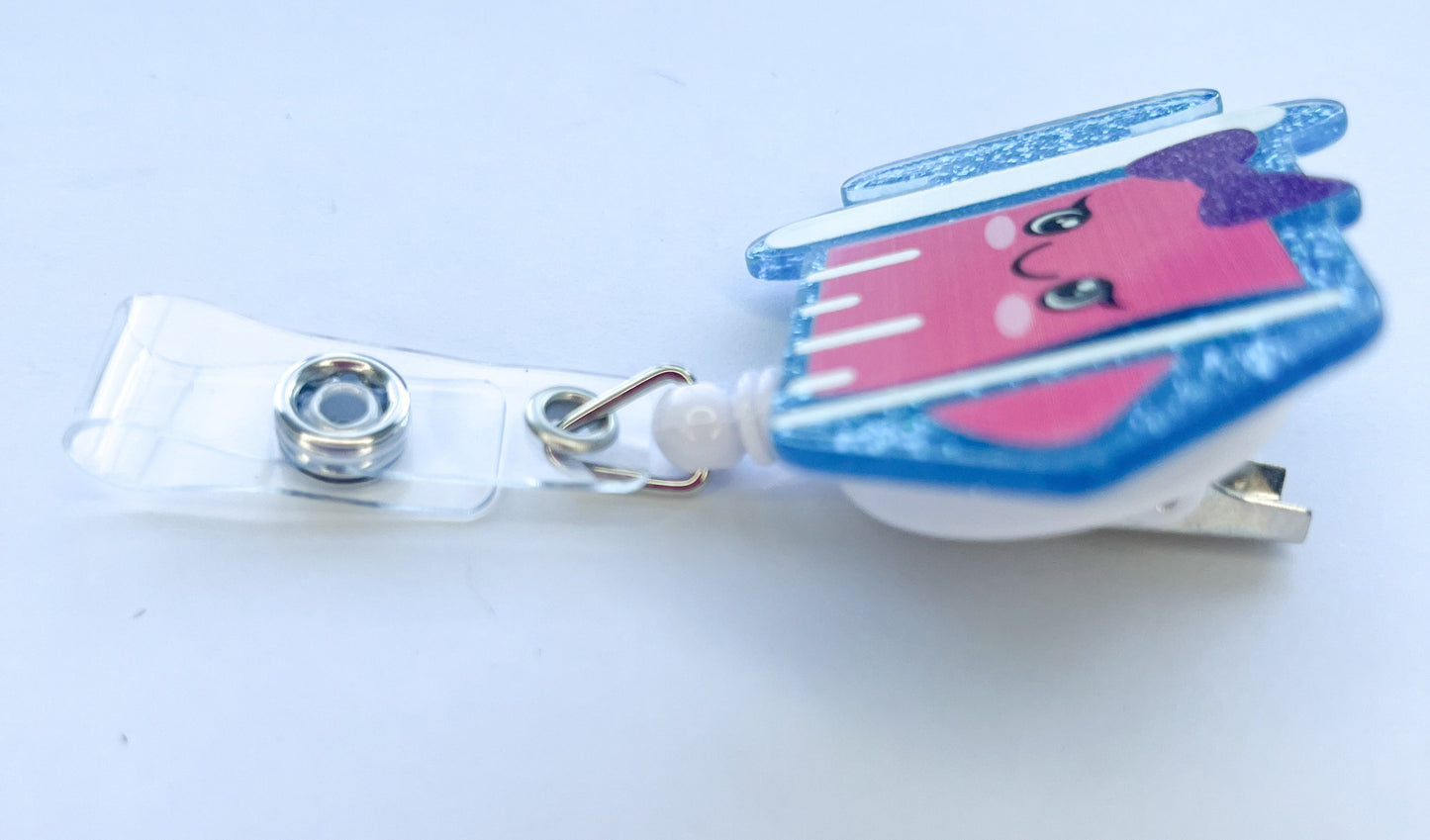 Porta credencial acrílico Jeringa Celeste Shine