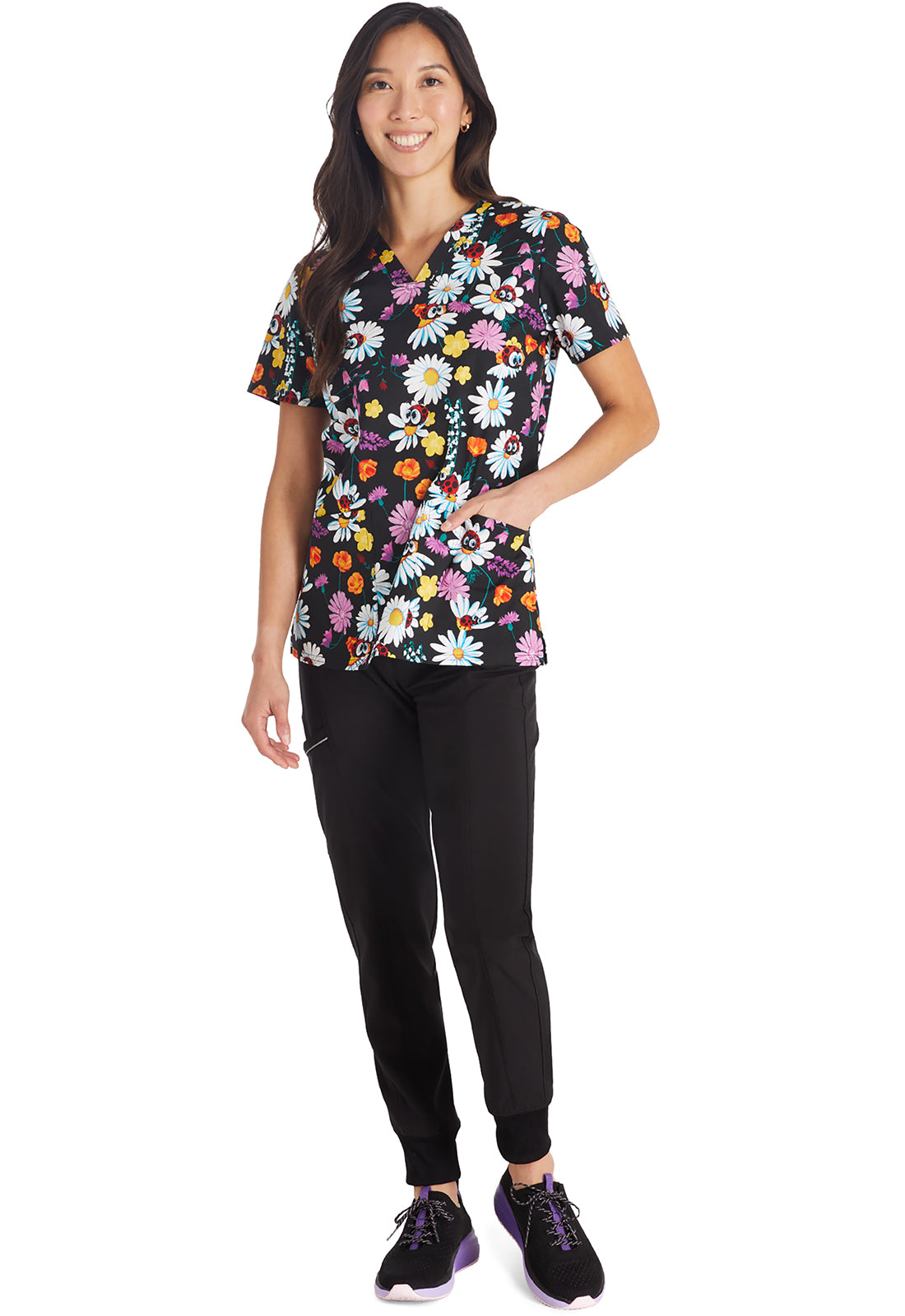 Polera Clínica Estampada Mujer LBGN Ladybug Flowers Cherokee