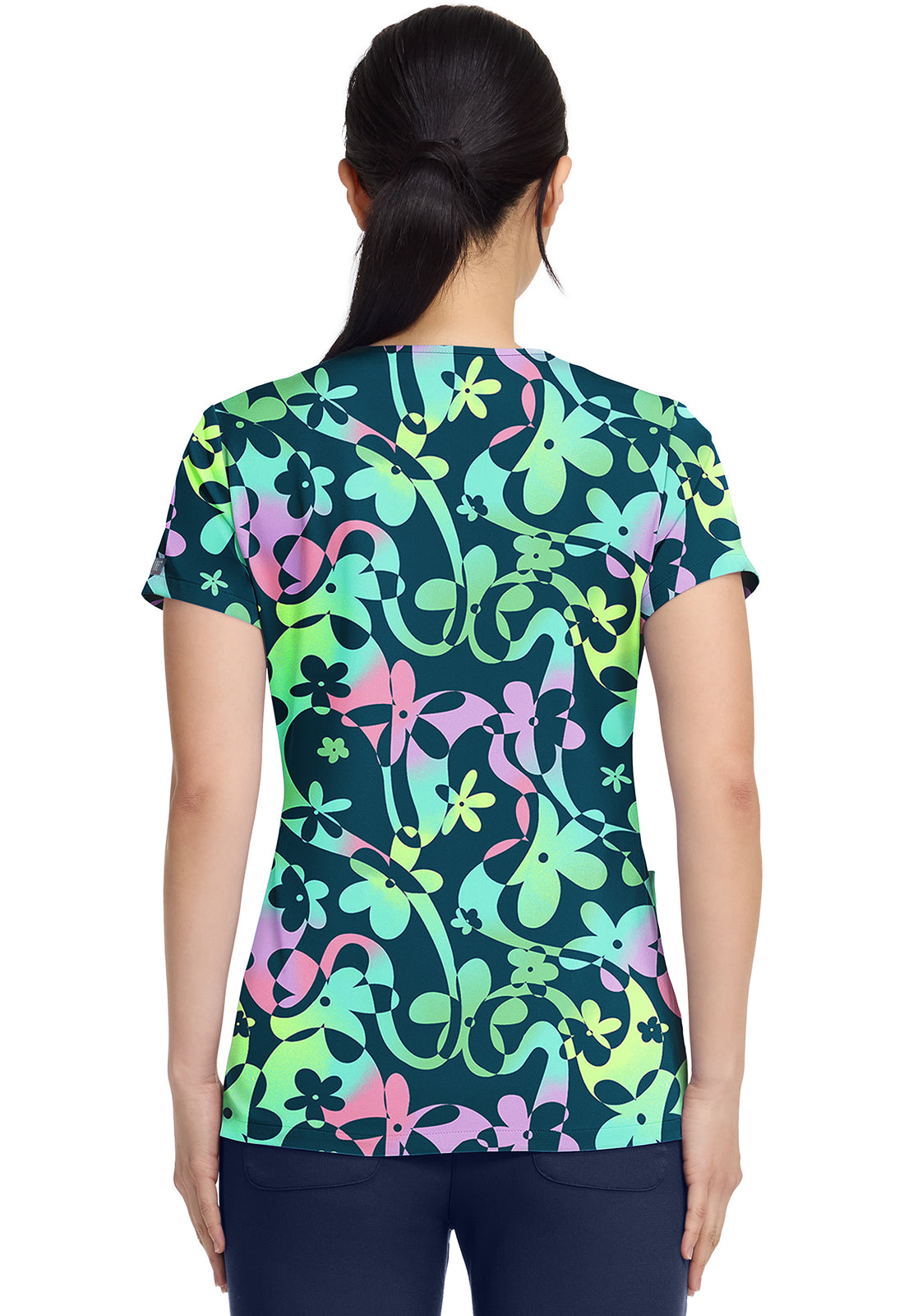 Polera clínica mujer Med Couture estampada DZDY MC8564, detalle 3 - Uniformes Clínicos Sami