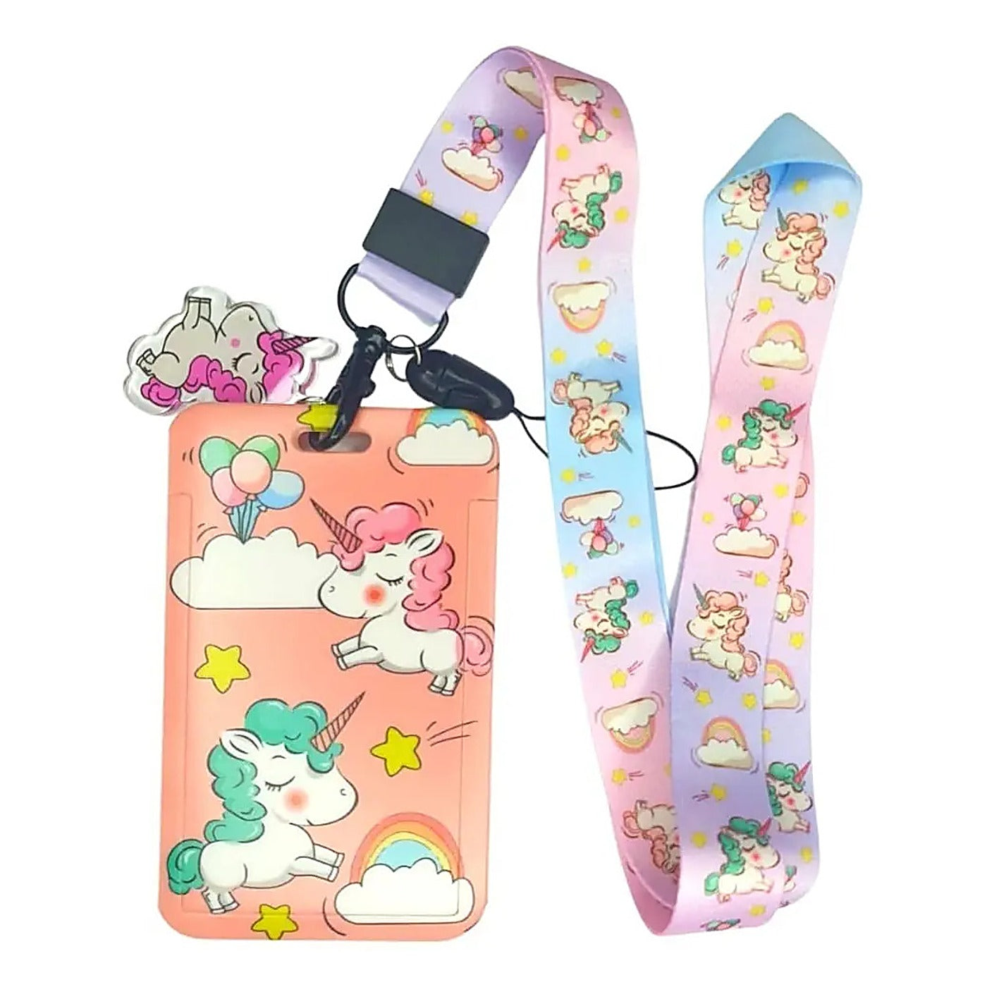 Porta Credencial con Lanyard Unicornio Rosa