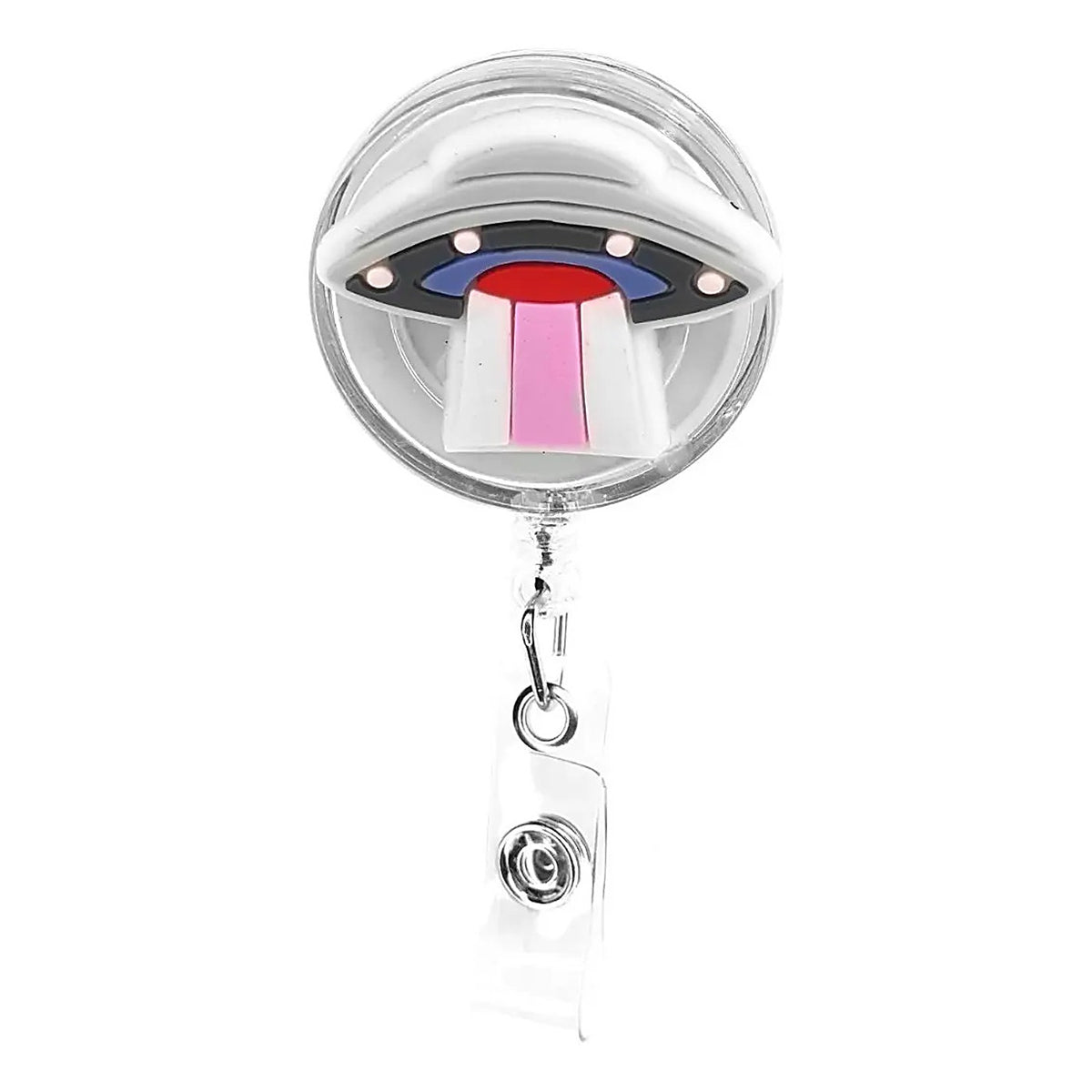Porta Credencial con Yoyo Retractil Nave Espacial Rosa