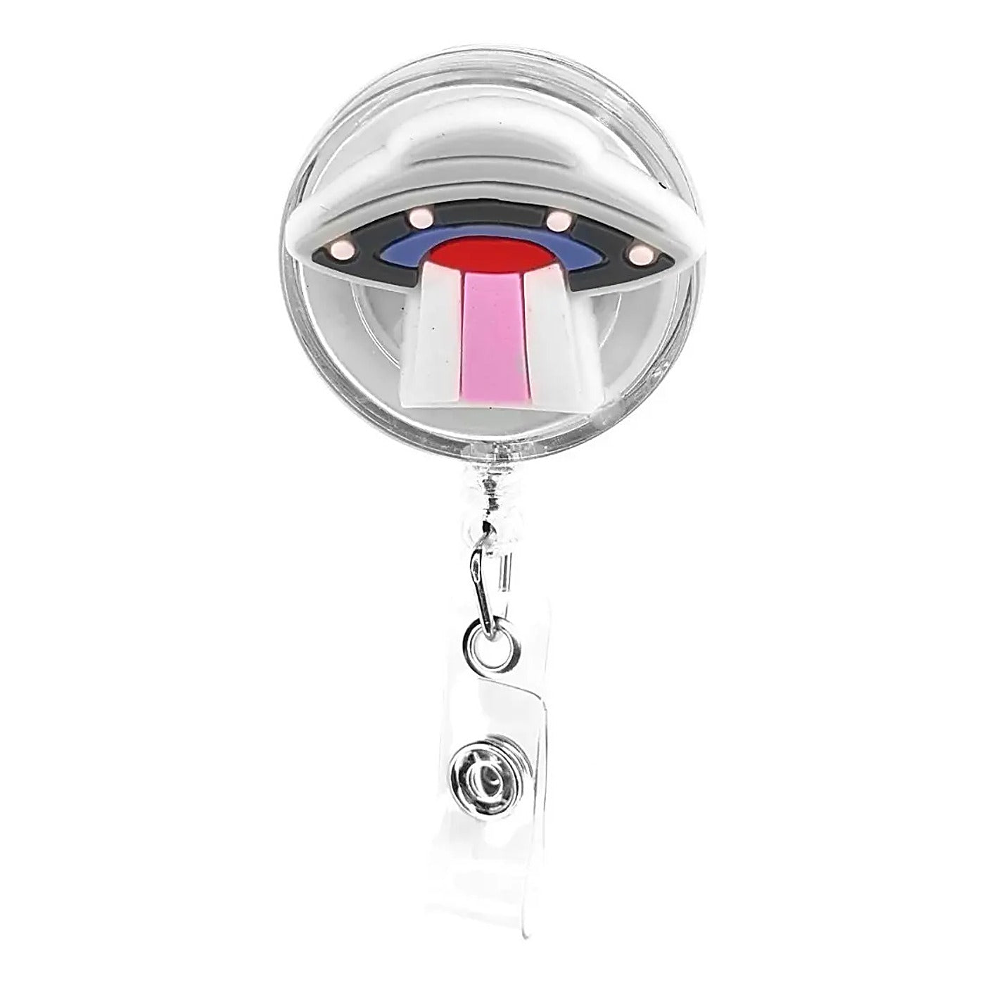 Porta Credencial con Yoyo Retractil Nave Espacial Rosa