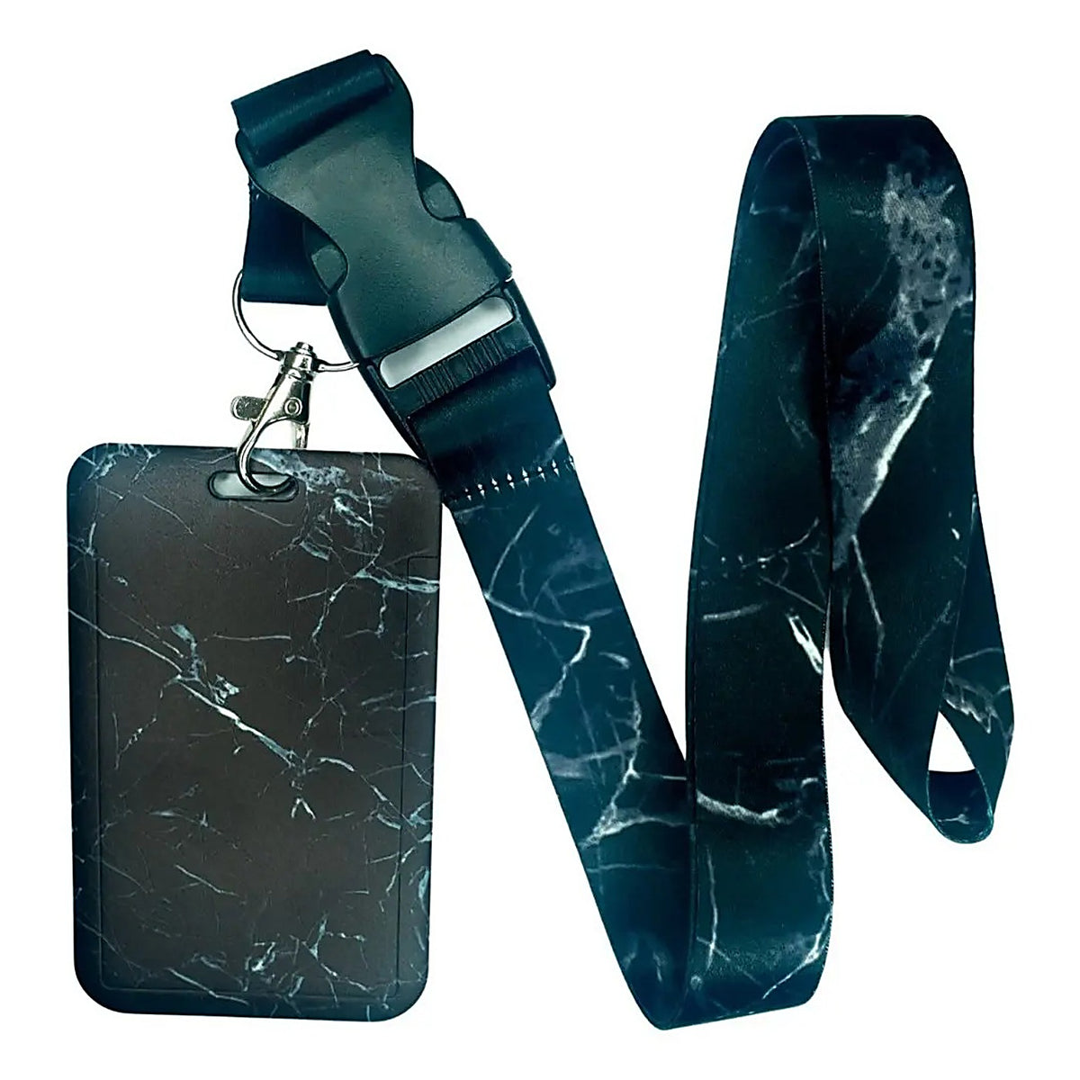 Porta Credencial con Lanyard Abstracto Negro