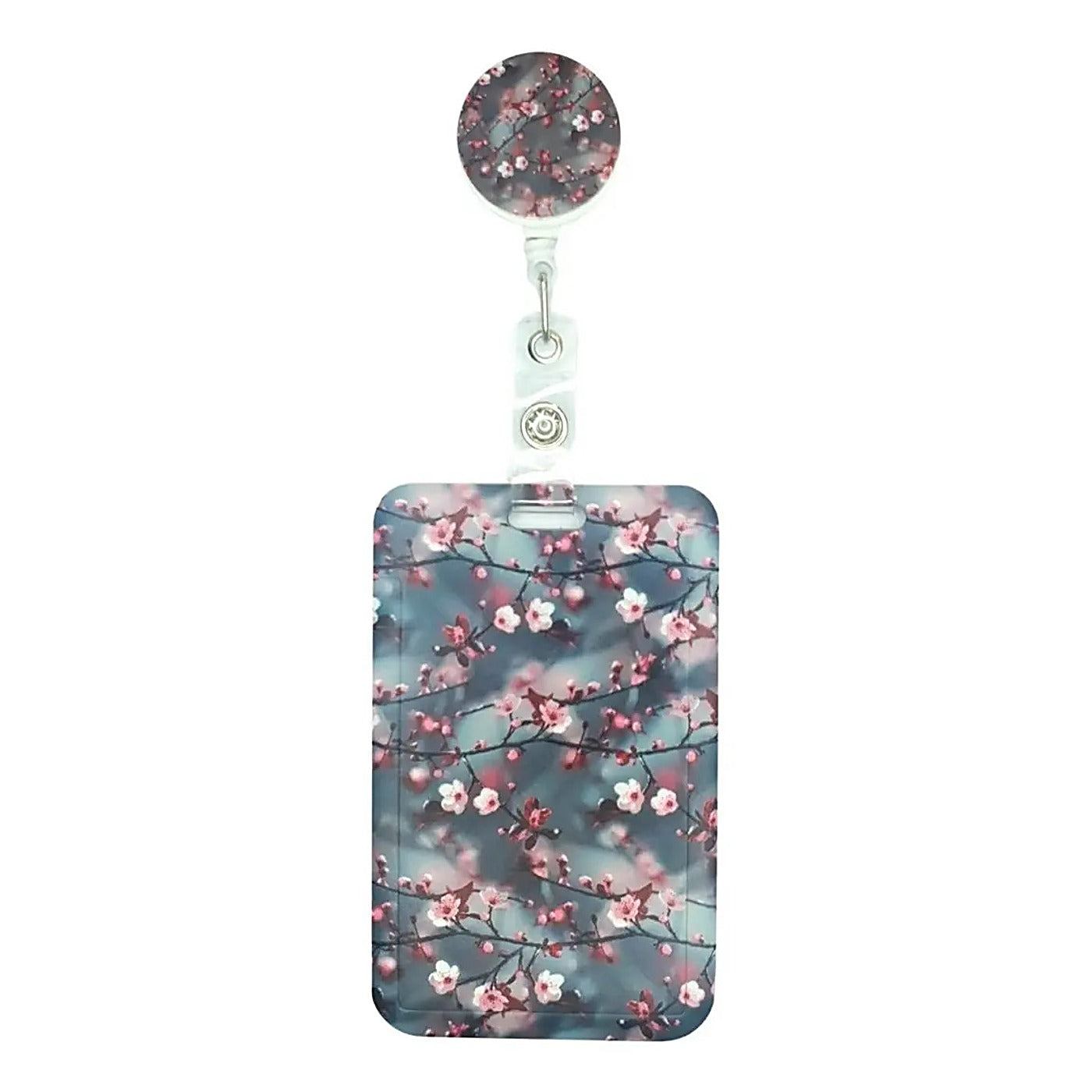 Porta Credencial con Yoyo Retractil Flores Rosadas