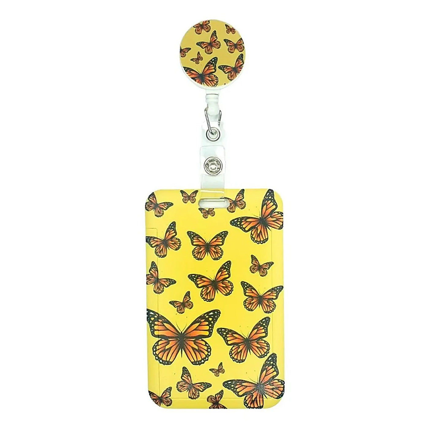 Porta Credencial con Yoyo Retractil Mariposas Naranja