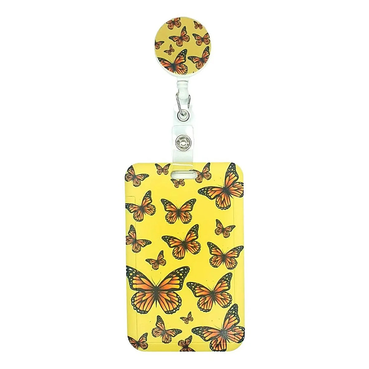 Porta Credencial con Yoyo Retractil Mariposas Naranja