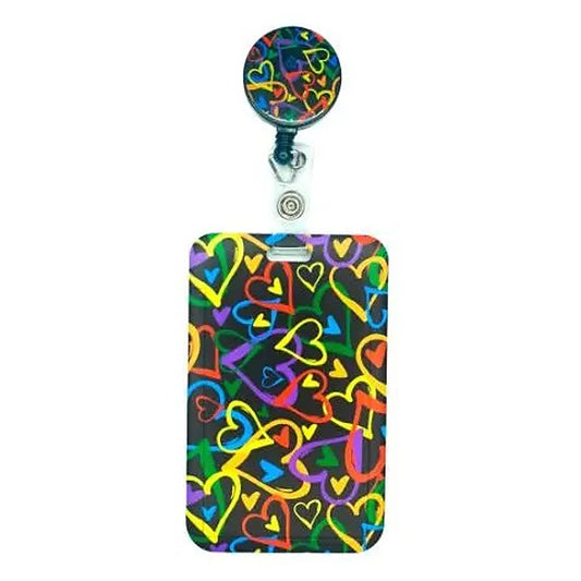 Porta Credencial con Yoyo Retractil Corazones Colores