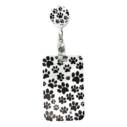 Porta Credencial con Yoyo Retractil Patitas Negro Fondo Blanco