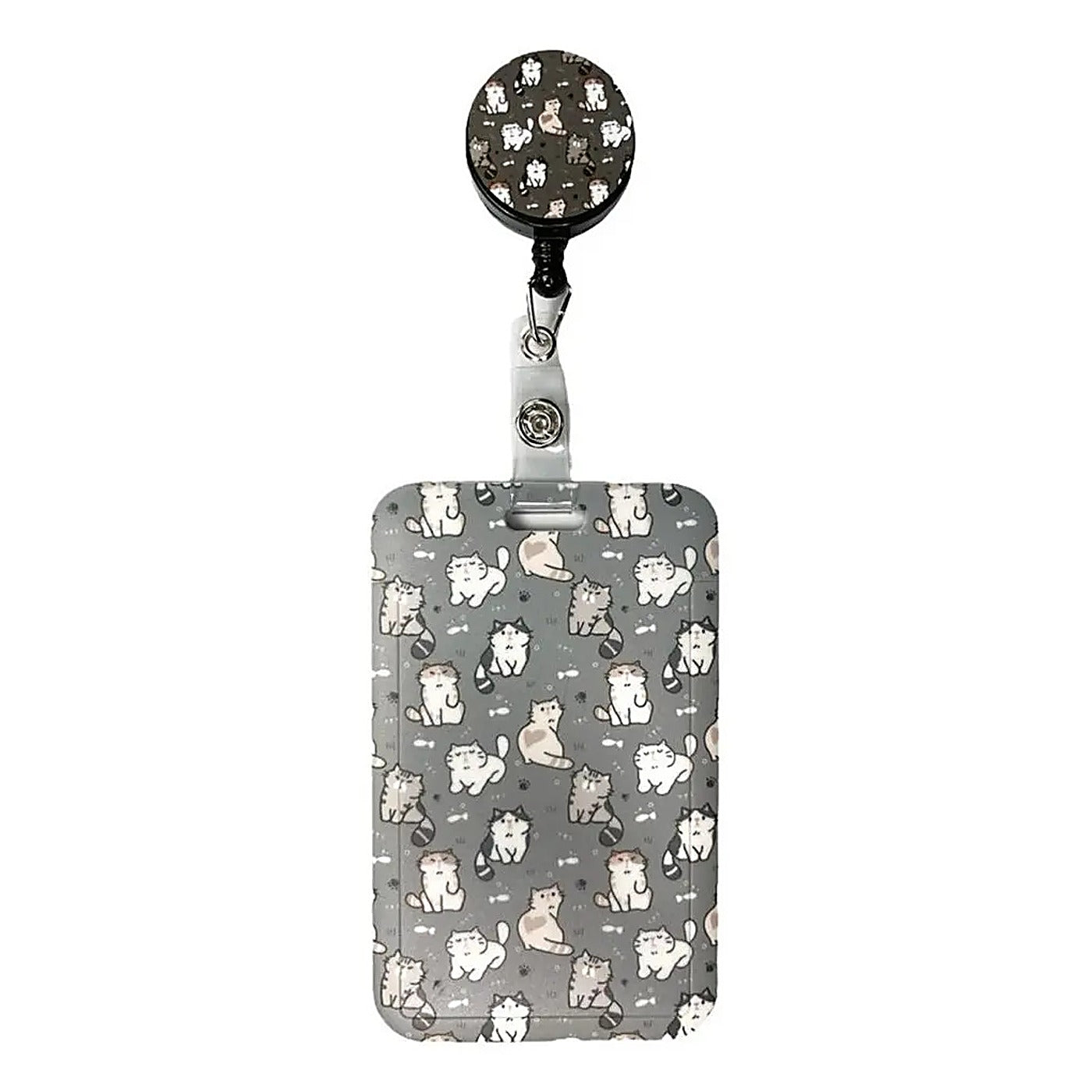 Porta Credencial con Yoyo Retractil Gatitos Gris