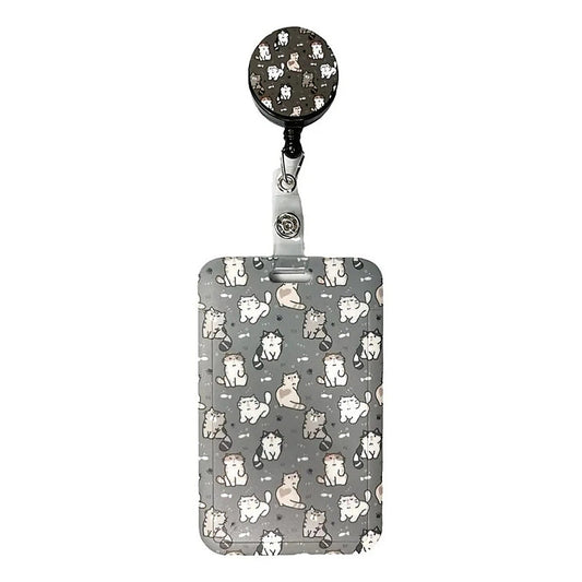 Porta Credencial con Yoyo Retractil Gatitos Gris