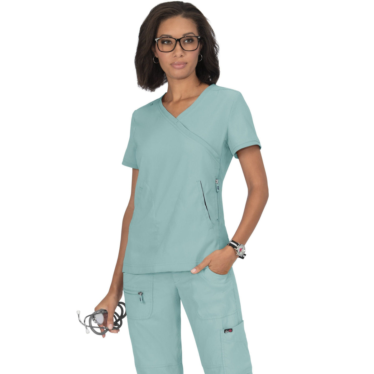 Polera Clínica Mujer 316 Koi Lite, color Verde Pastel - Uniformes Clínicos Sami