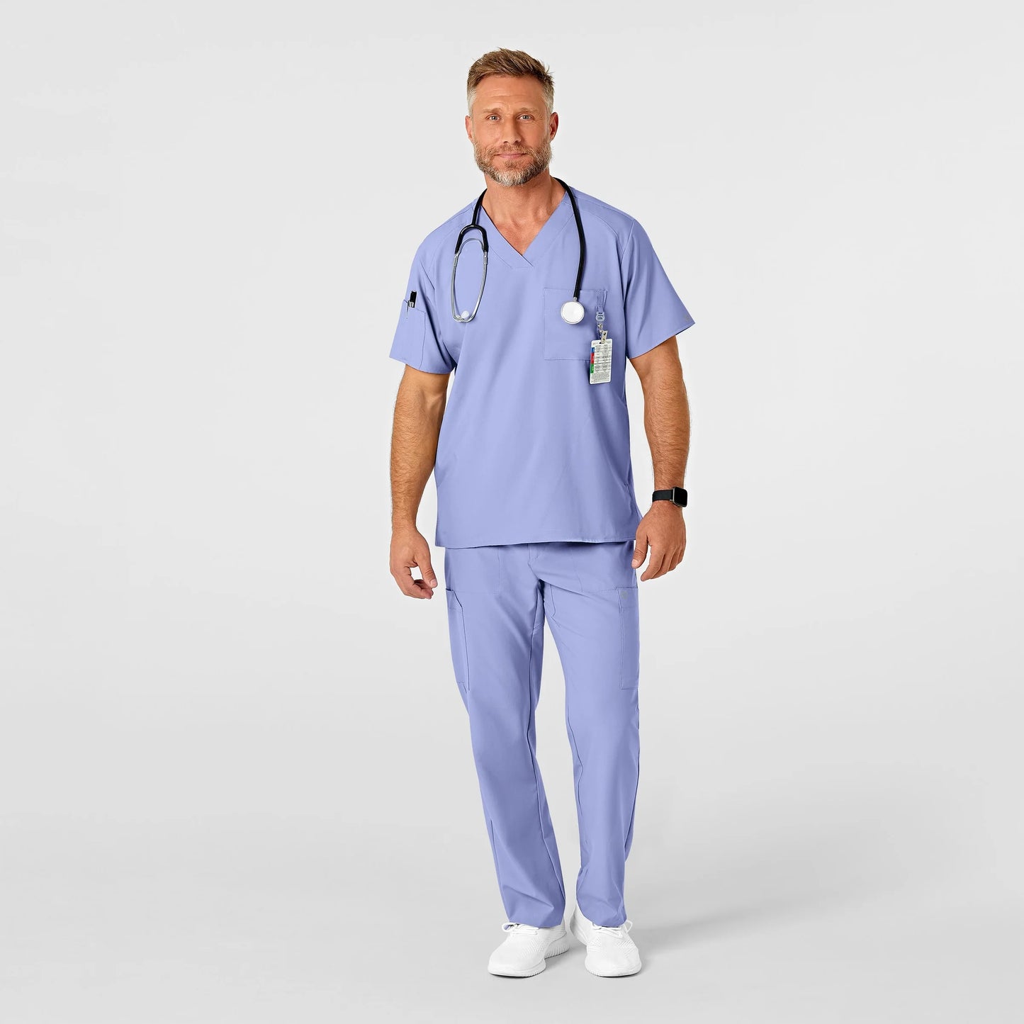 Pantalones Cargo WonderWink Pro Para Hombre, Azul Ceil, Talla Extendida 5XL. Tejido Elástico, Múltiples Bolsillos Y Cintura Ajustable. Uniforme Laboral.