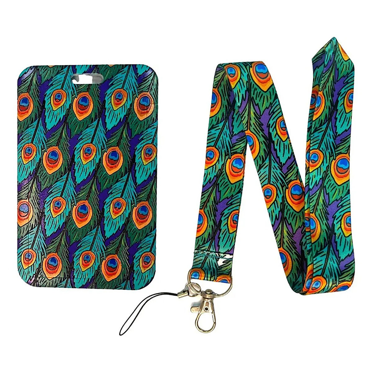 Porta Credencial con Lanyard Plumas Pavo Real