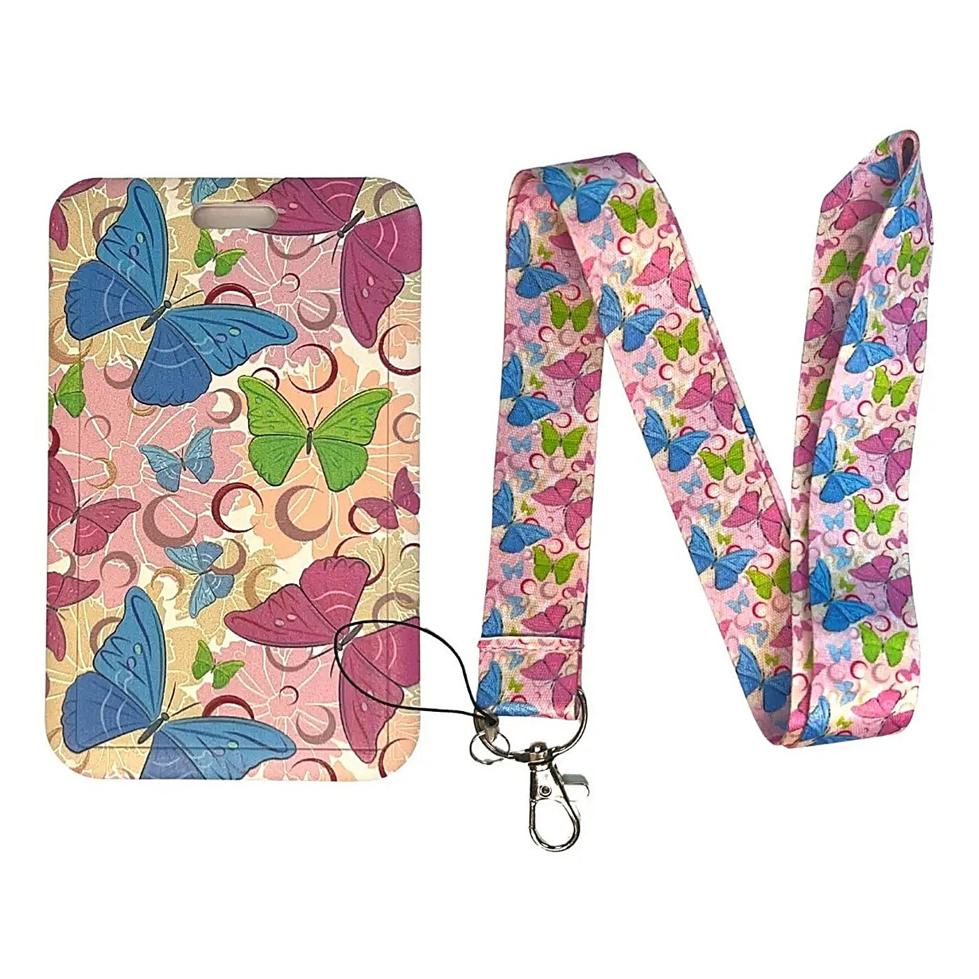Porta Credencial con Lanyard Mariposas Rosado