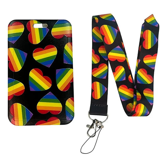 Porta Credencial con Lanyard Corazones Colores