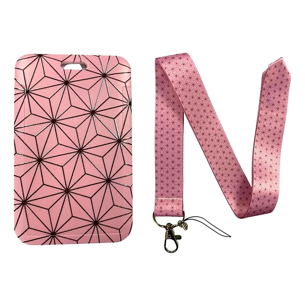 Porta Credencial con Lanyard Rosado Lineas Negras