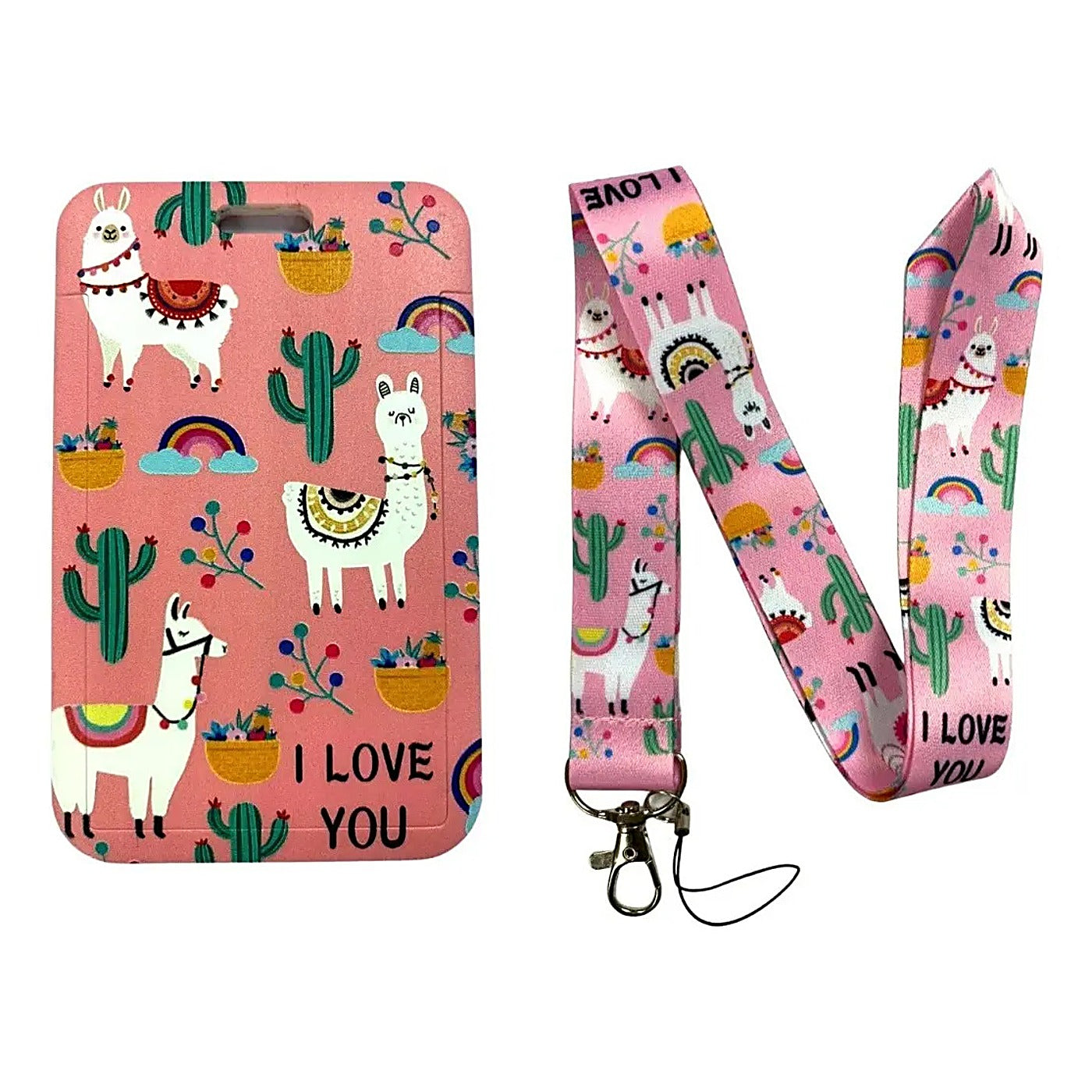 Porta Credencial con Lanyard Llama Rosado