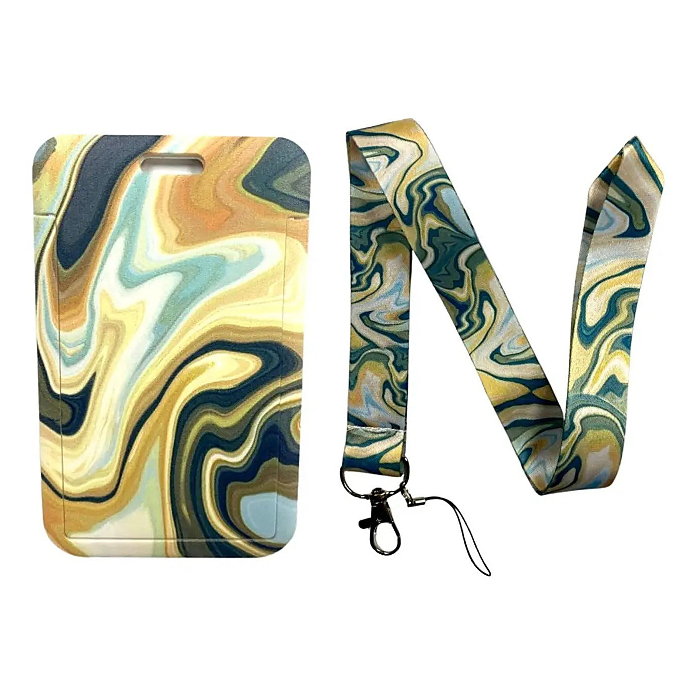 Porta Credencial con Lanyard Ondas Ocre Y Azul