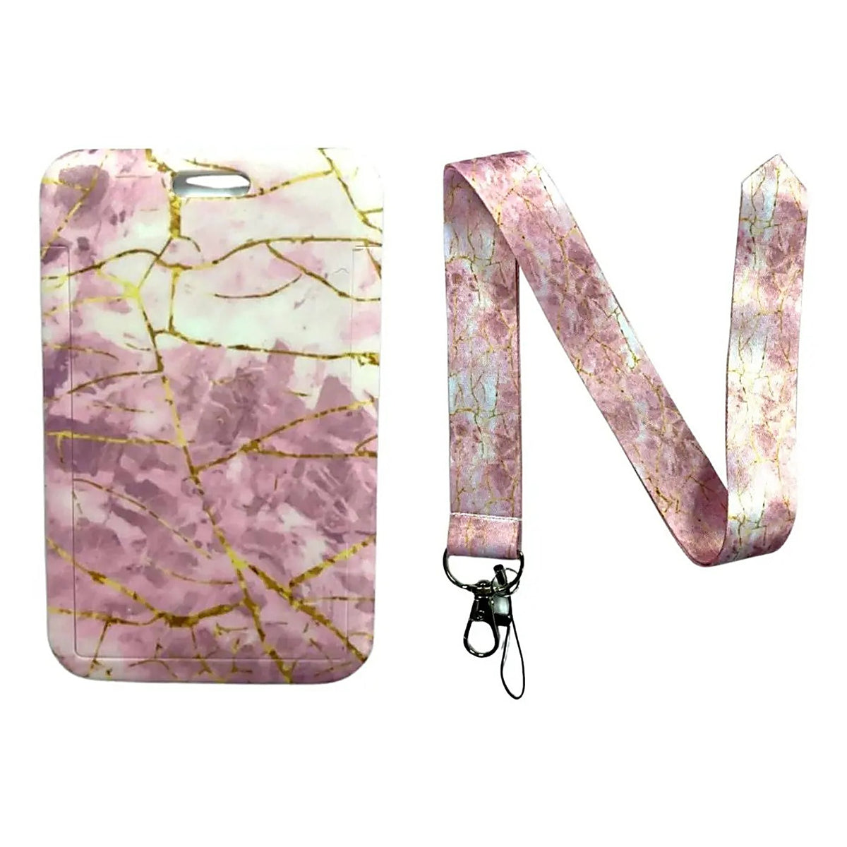 Porta Credencial con Lanyard Marmol Rosado