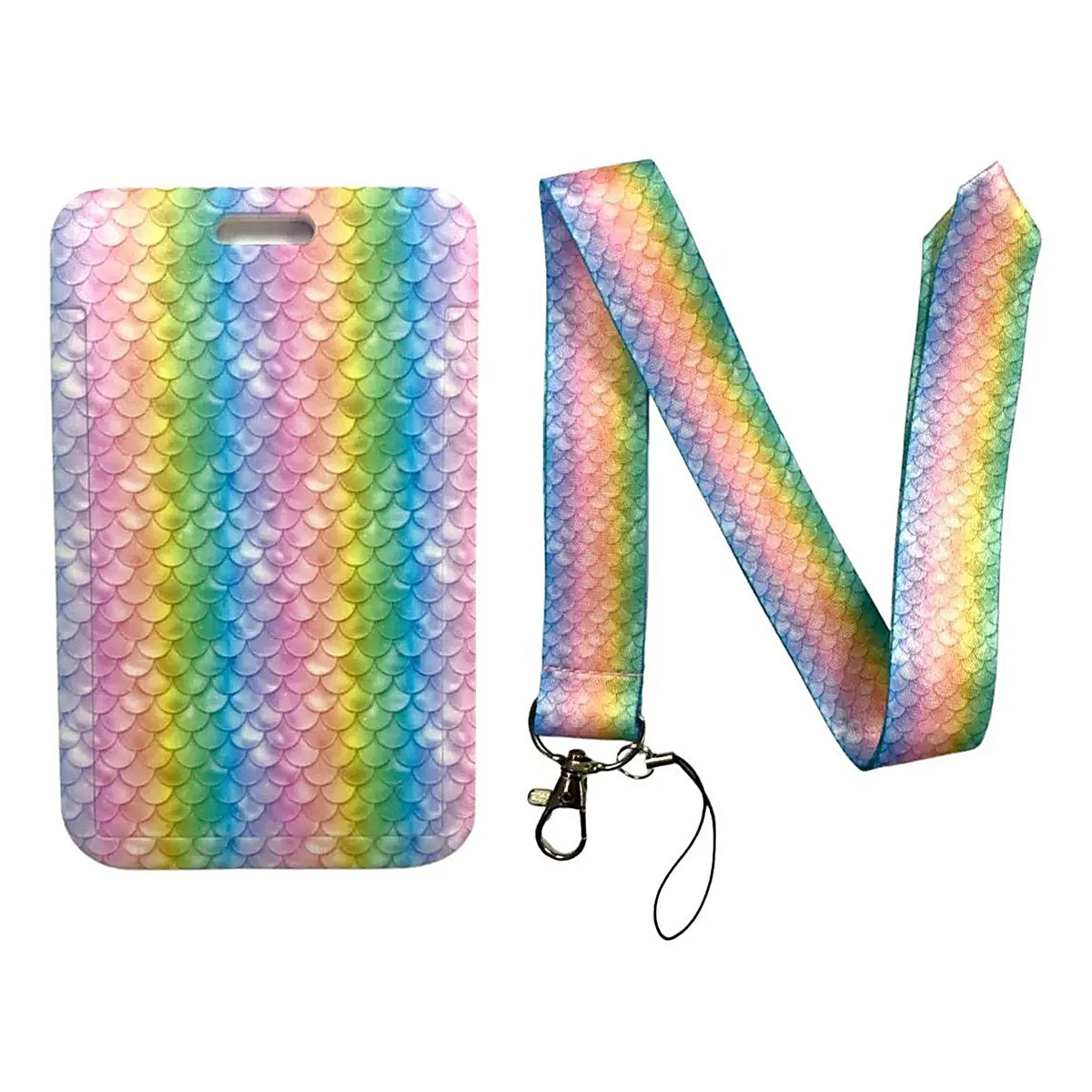 Porta Credencial con Lanyard Piel Sirena Arcoiris