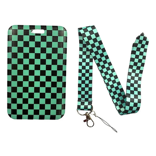 Porta Credencial con Lanyard Cuadrados Verdes