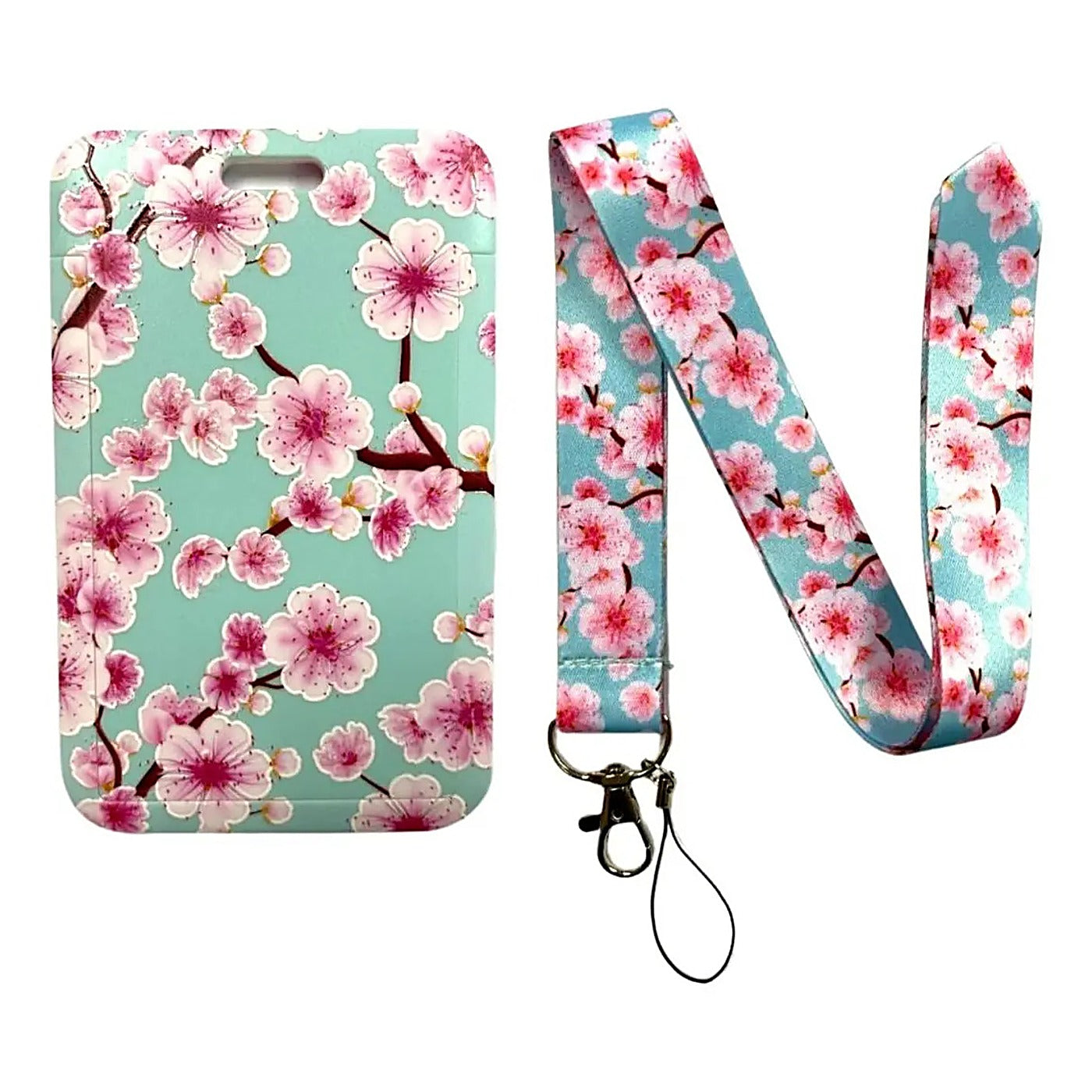 Porta Credencial con Lanyard Flores Rosadas