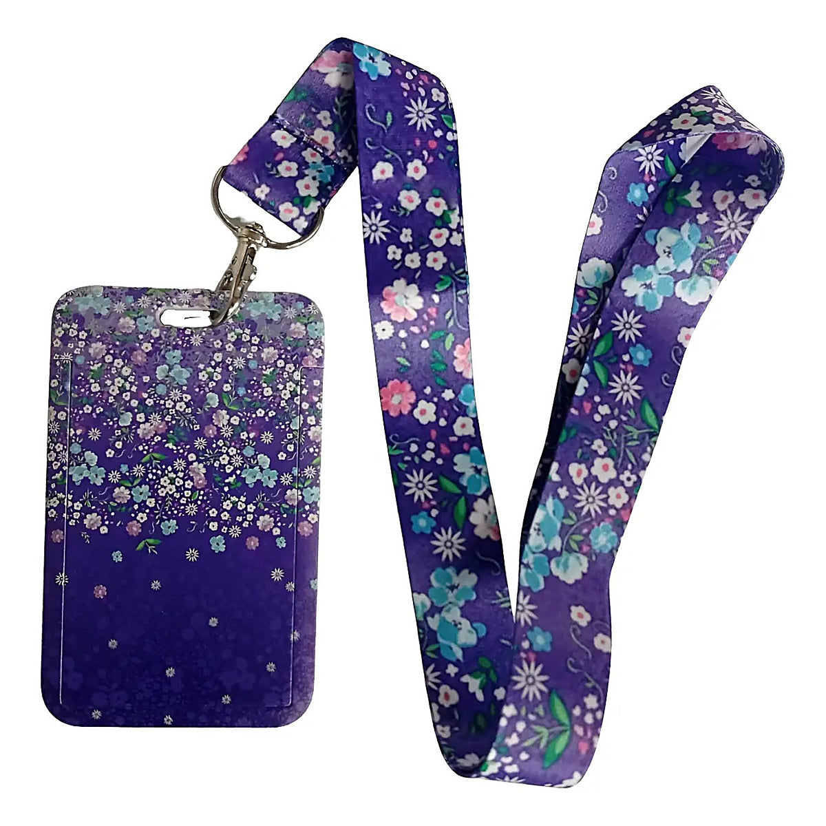 Porta Credencial con Lanyard Lluvia de Flores Violeta