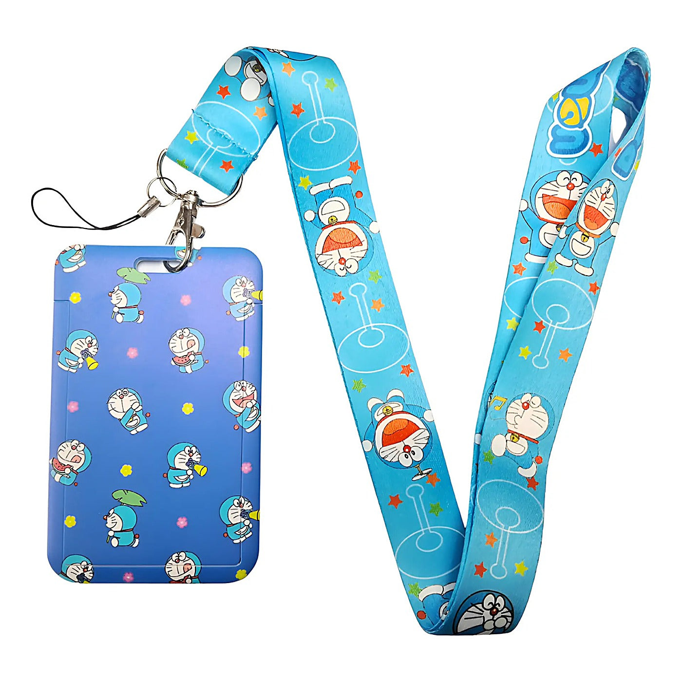 Porta Credencial con Lanyard Doraemon Flores Azul