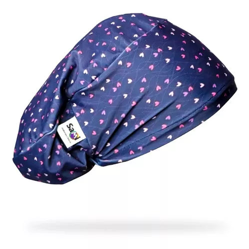Gorro Clínico / Cofia Mujer Lycra corazones rosados