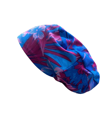 Gorro Clínico Mujer Lycra azul flores fucsia