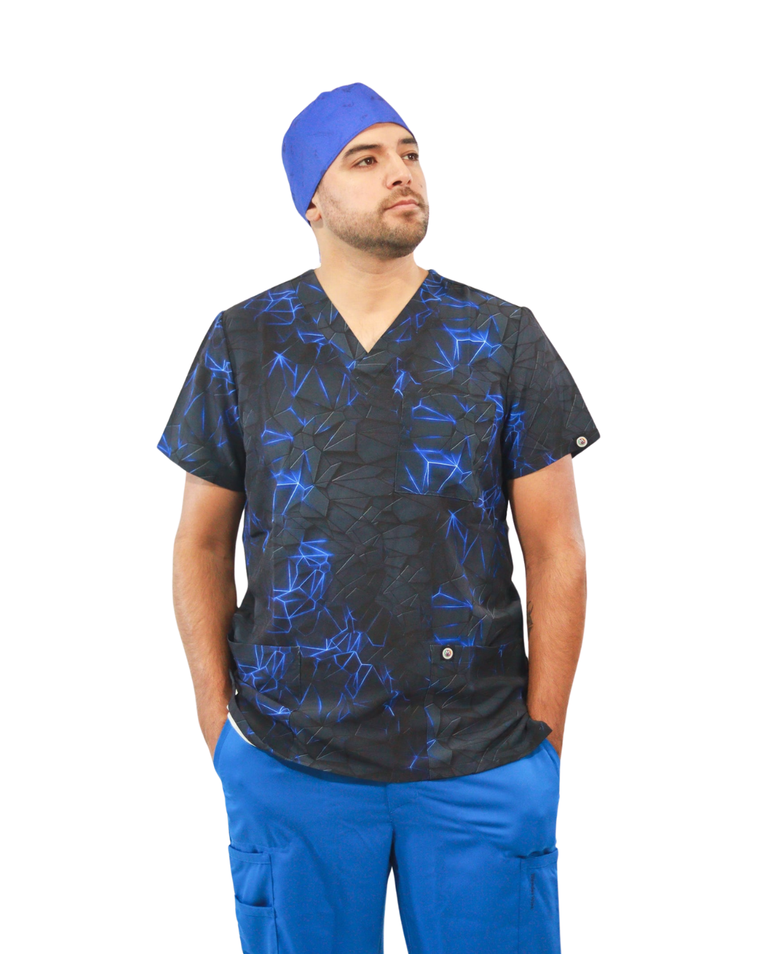 Polera Clínica Hombre Pannel Azul Estampados Sami