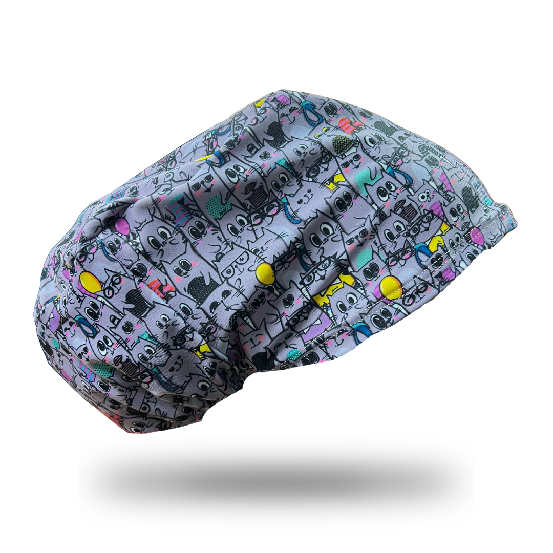 Gorro Clínico / Cofia Mujer Lycra Gatos Caras