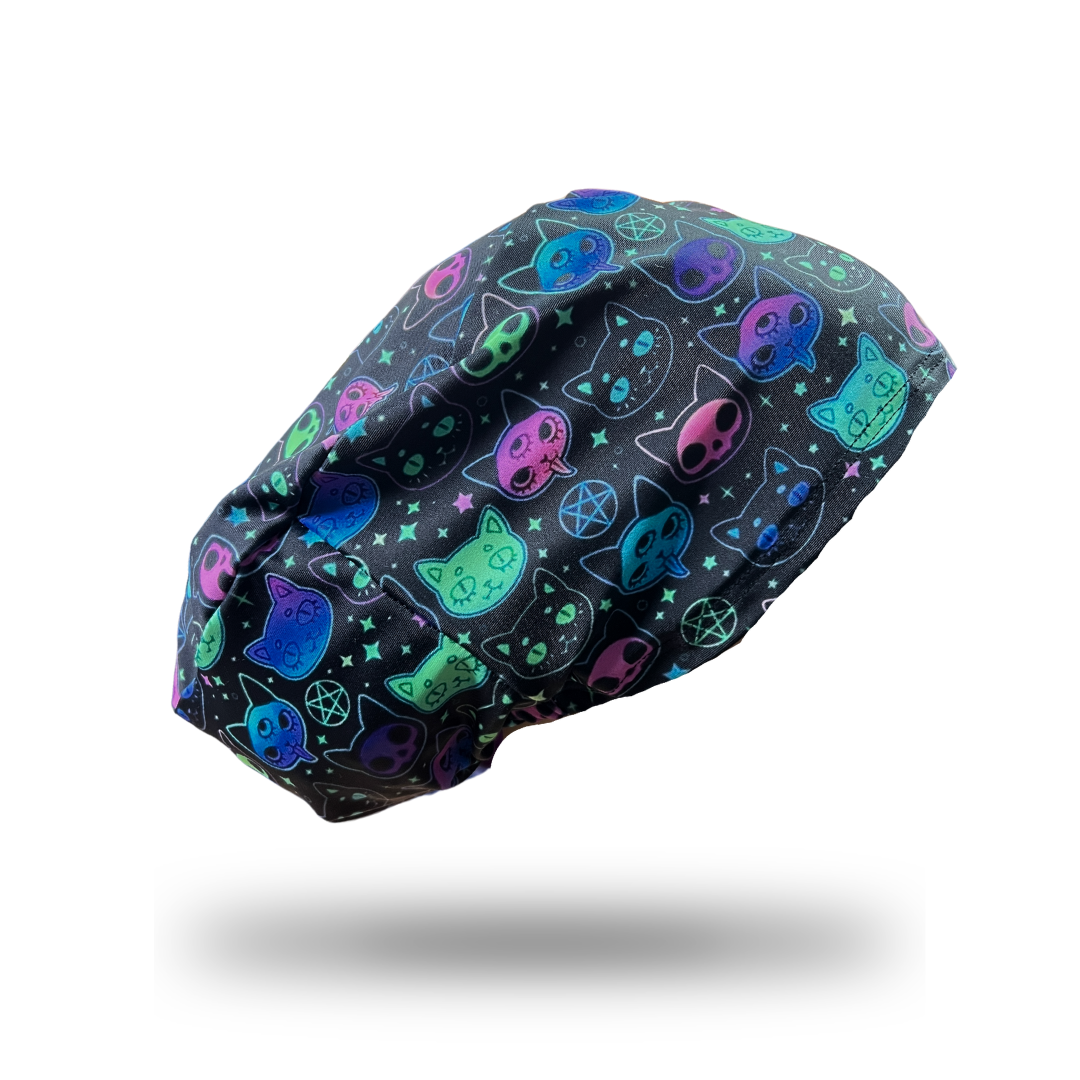 Gorro Clínico Mujer Lycra Gatos Neon