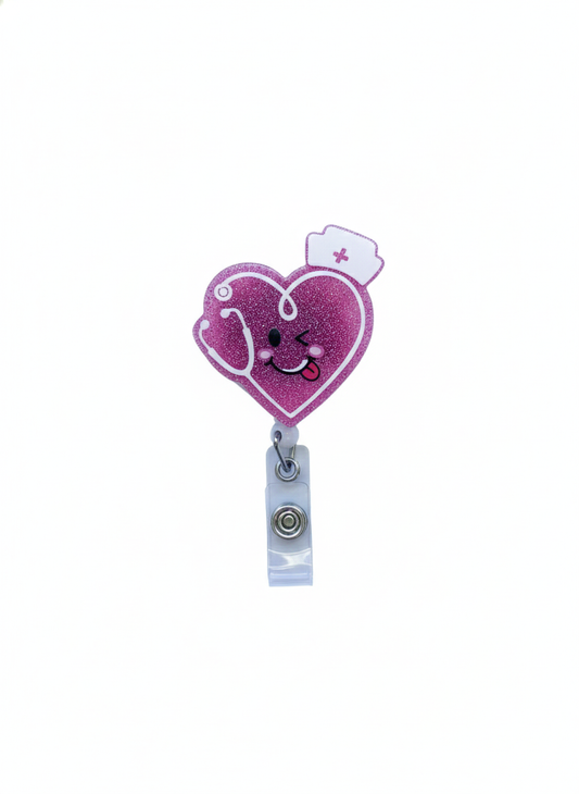 Porta credencial acrílico Corazón rosa Nurse
