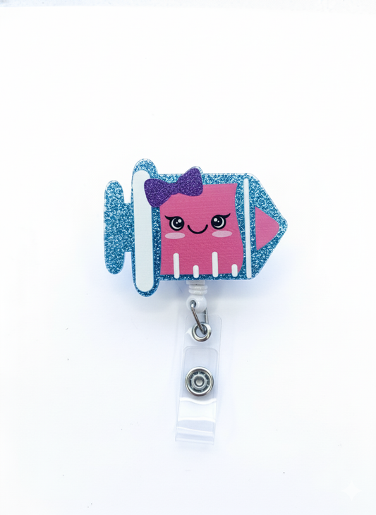 Porta credencial acrílico Jeringa Celeste Shine