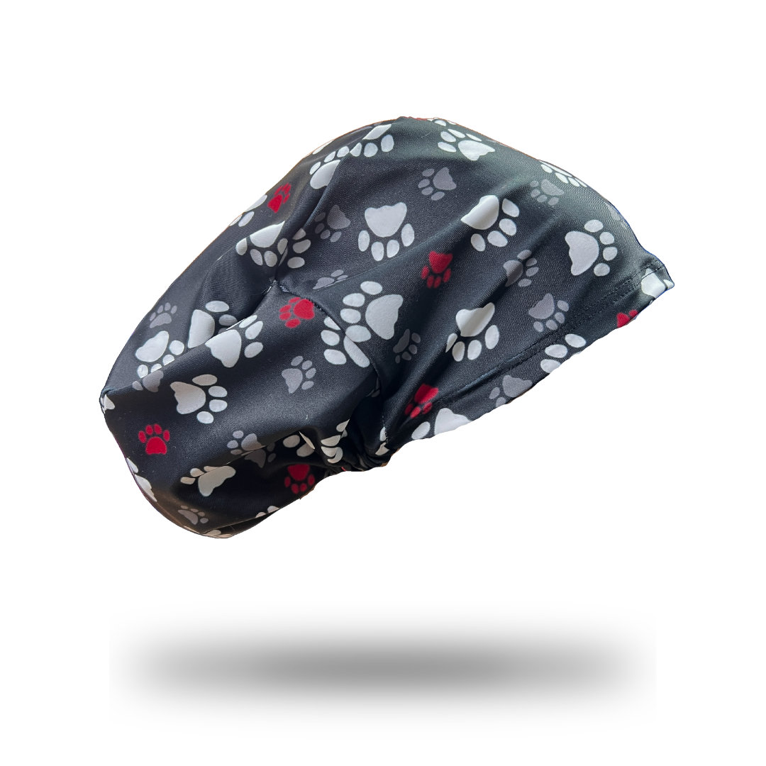 Gorro clínico mujer estampado Cofia Lycra Huellas - Uniformes Clínicos Sami