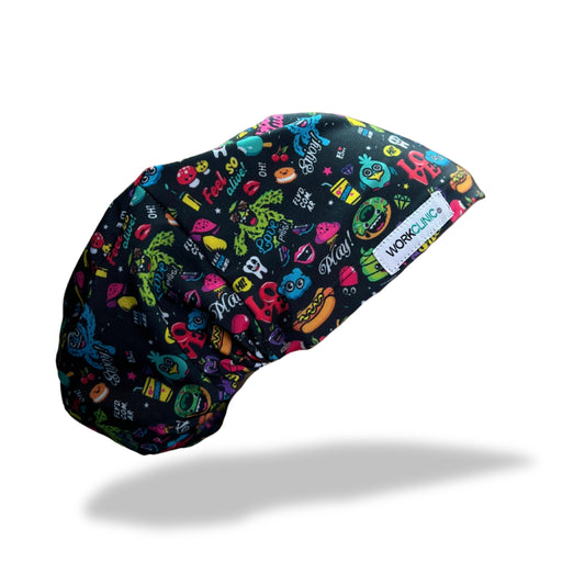 Gorro clínico mujer negro estampado Cofia Lycra Good - Uniformes Clínicos Sami