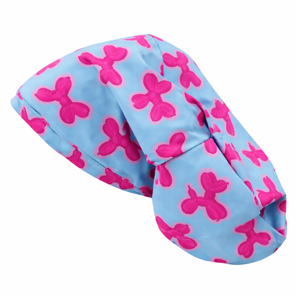 Gorro clínico mujer rosado estampado Lycra Poodle Party - Uniformes Clínicos Sami